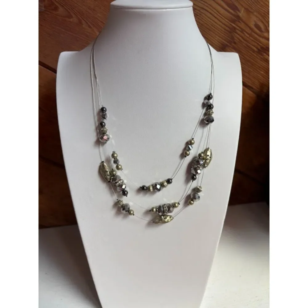 Silver & Layered Necklace with Artistic Bead Clusters
